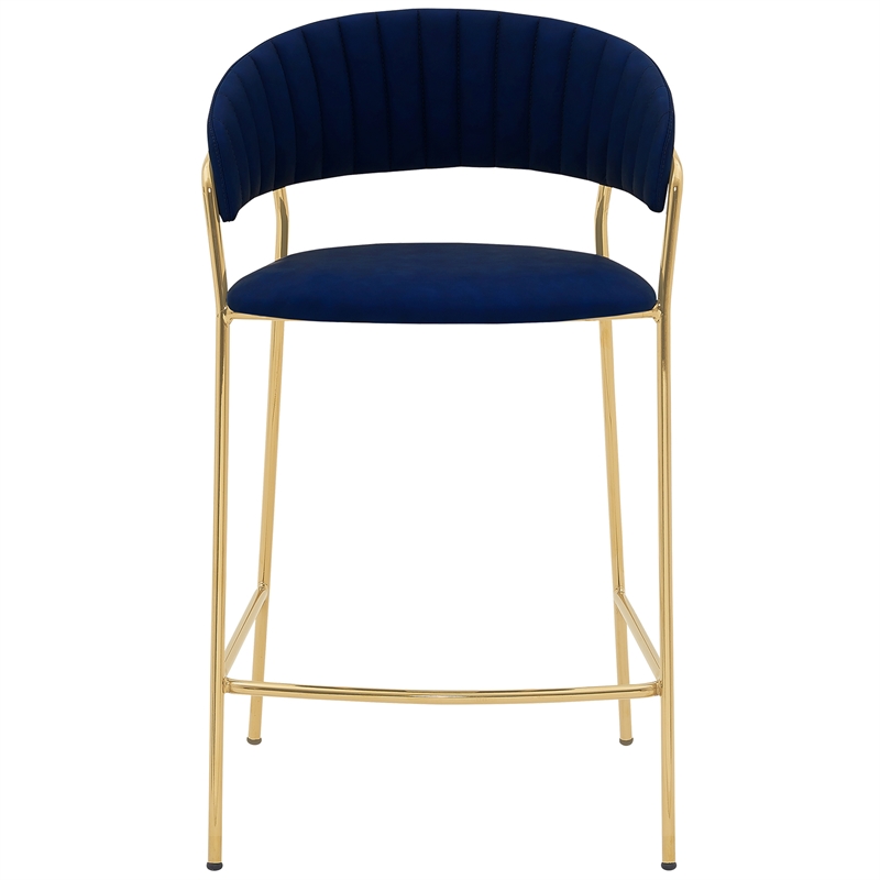 armen living nara 26&quot modern faux leather & metal counter stool in blue/gold