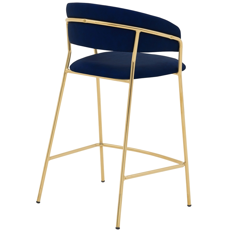 armen living nara 26&quot modern faux leather & metal counter stool in blue/gold