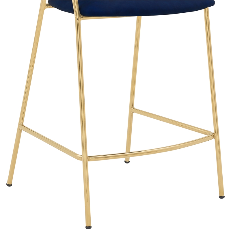 armen living nara 26&quot modern faux leather & metal counter stool in blue/gold