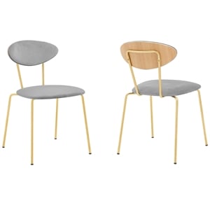 Armen Living Neo 18&quot Modern Velvet Dining Room Chairs in Gray/Gold (Set of 2)