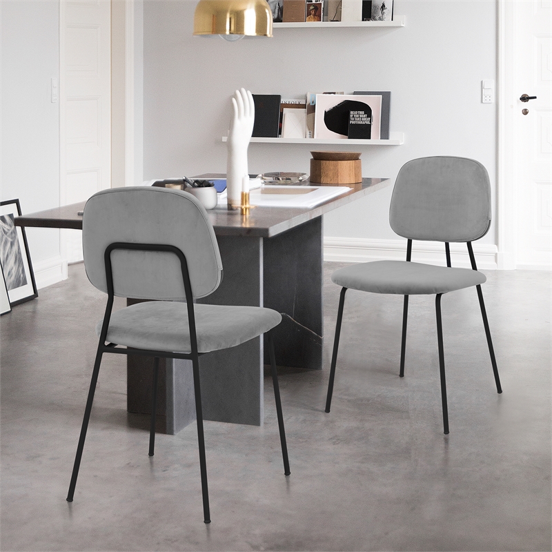 Armen Living Lucy Modern Velvet & Metal Dining Chair in Gray (Set of 2)