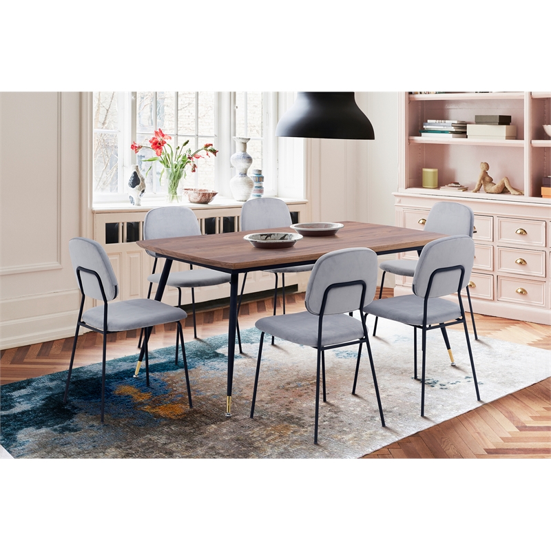 Armen Living Lucy Modern Velvet & Metal Dining Chair in Gray (Set of 2)