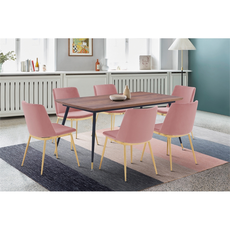 Armen Living Messina Modern Velvet & Metal Dining Chair in Pink/Gold (Set of 2)