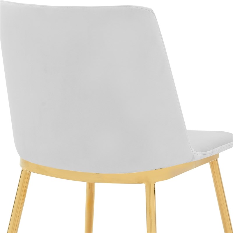 Armen Living Messina Velvet/Metal Dining Room Chairs in White/Gold (Set of 2)