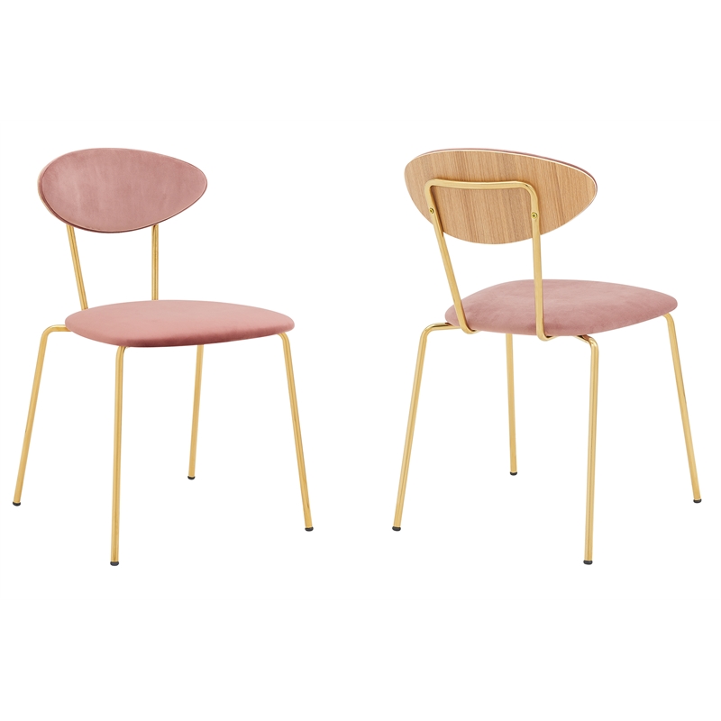 Armen Living Neo Modern Velvet & Metal Dining Chair in Pink/Gold (Set of 2)