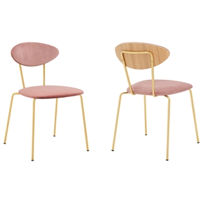 Armen Living Neo Modern Velvet & Metal Dining Chair in Pink/Gold (Set of 2)