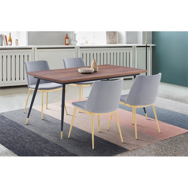 Armen Living Messina 5-Piece Rectangular Velvet/Wood Dining Set in Gray/Walnut