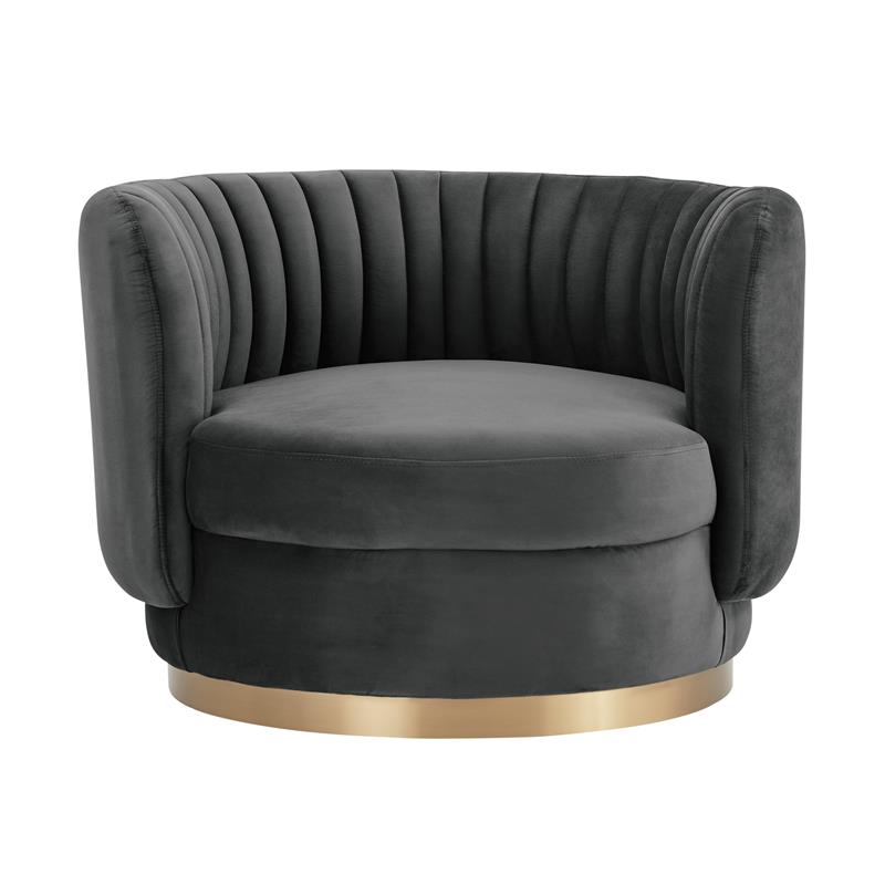 Armen Living Davy Modern Velvet Swivel Accent Chair in Dark Gray/Gold