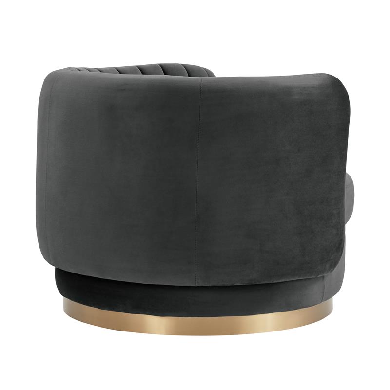 Armen Living Davy Modern Velvet Swivel Accent Chair in Dark Gray/Gold