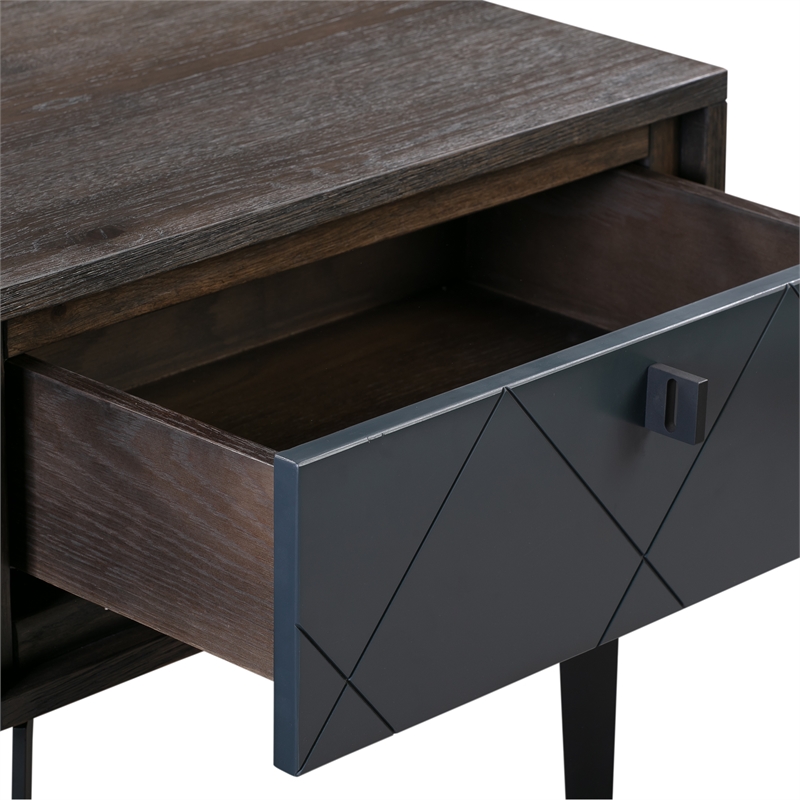 Armen Living Cross 1-Drawer Modern Wood Nightstand in Oak/Dark Gray