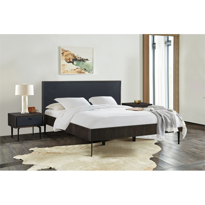 Armen Living Cross 1-Drawer Modern Wood Nightstand in Oak/Dark Gray