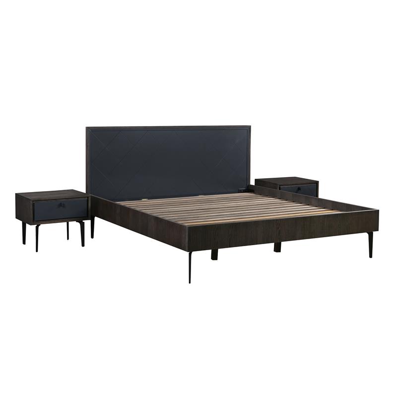 Armen Living Cross 3-Piece Modern Wood King Bedroom Set in Dark Gray/Black