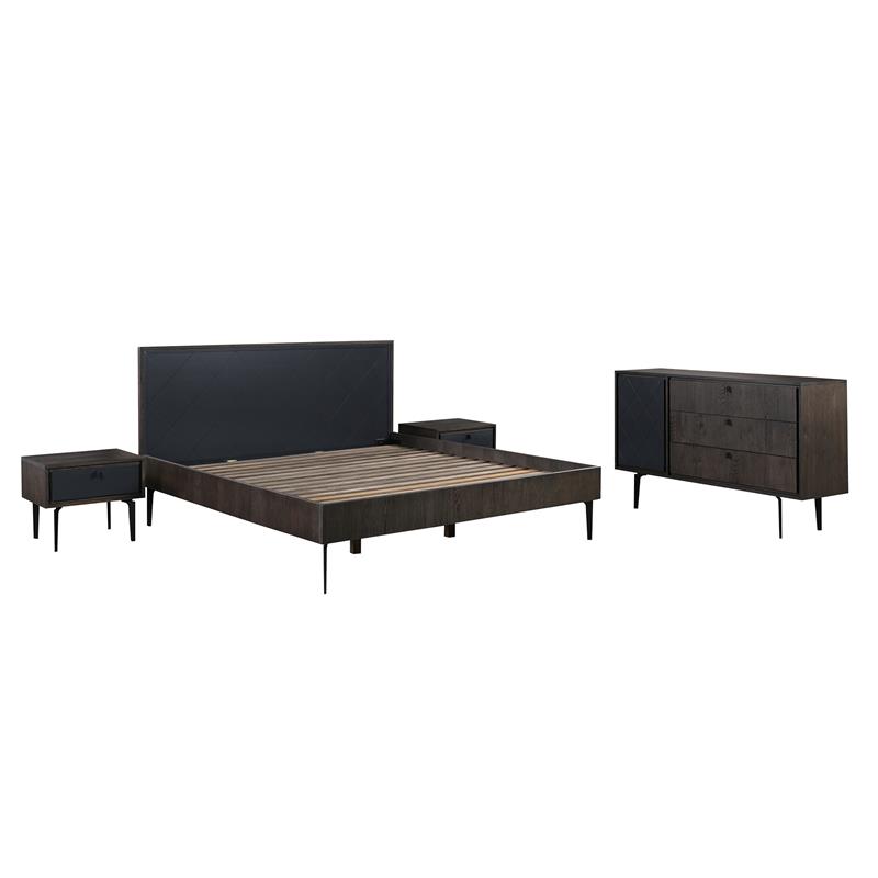 Armen Living Cross 4-Piece Modern Wood King Bedroom Set in Dark Gray/Black