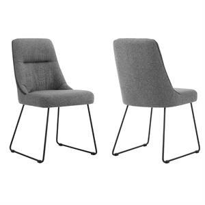 Armen Living Quartz 19&quot Fabric and Metal Dining Room Chairs in Gray (Set of 2)