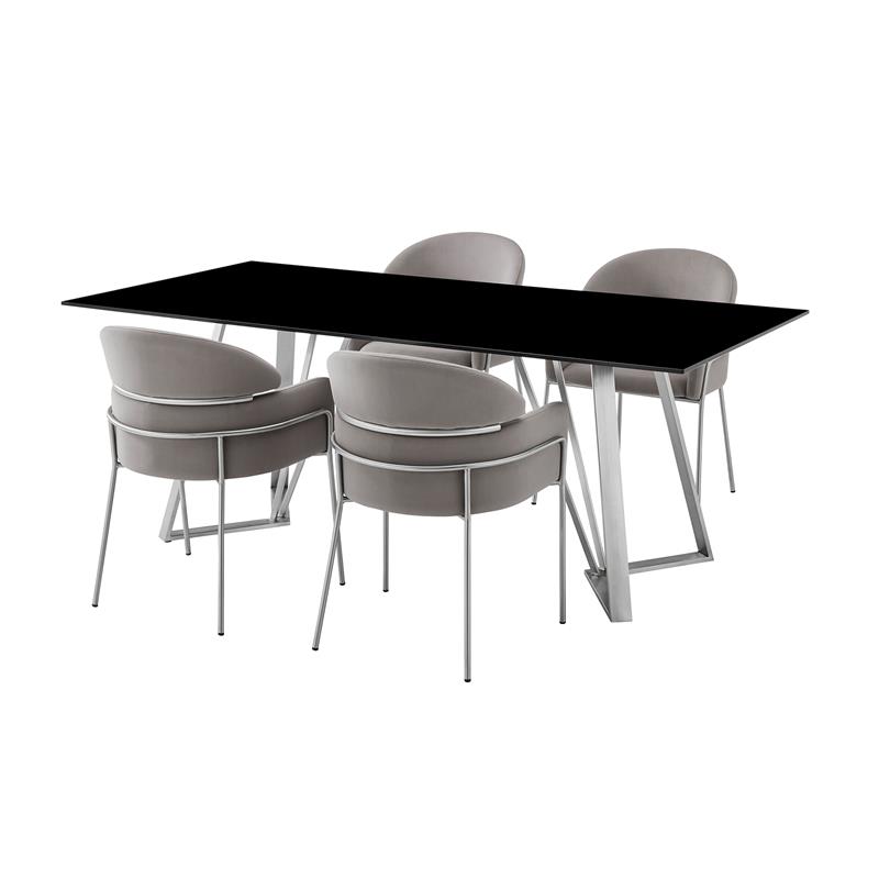 Armen Living Cressida and Portia 5-Piece Fabric/Glass Dining Set in Gray/Black