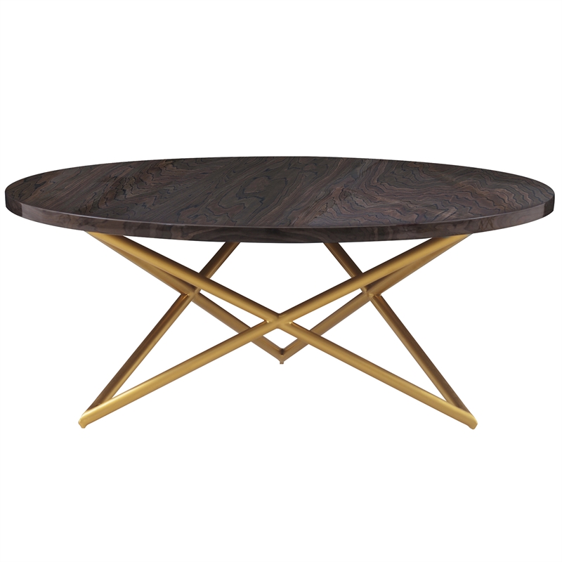 Armen Living Atala Modern Wood Coffee Table with Brushed Gold Legs in Brown