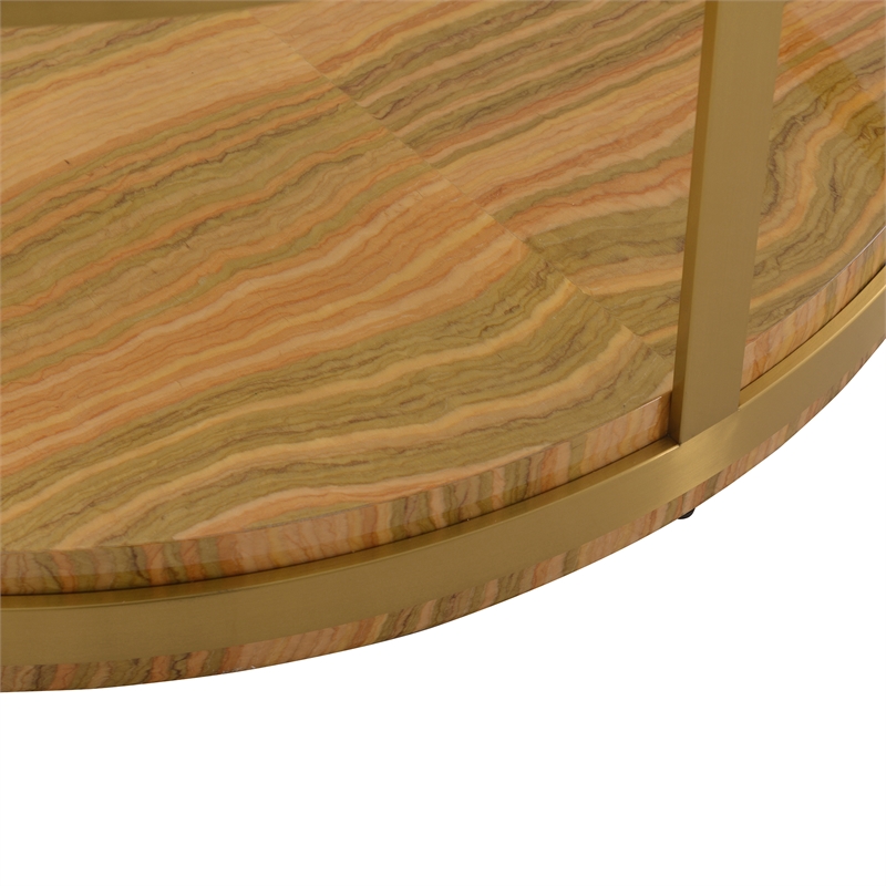 Armen Living Hattie Mid-Century Wood/Glass Coffee Table in Light Espresso/Gold