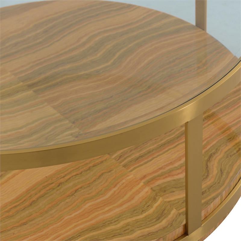 Armen Living Hattie Mid-Century Wood/Glass Coffee Table in Light Espresso/Gold