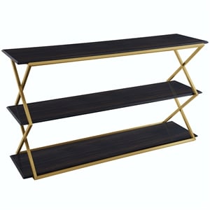 Armen Living Westlake 3-Tier Wood & Metal Console Table in Dark Brown/Gold
