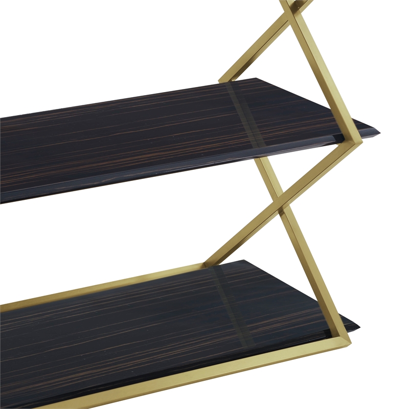 Armen Living Westlake 3-Tier Wood & Metal Console Table in Dark Brown/Gold