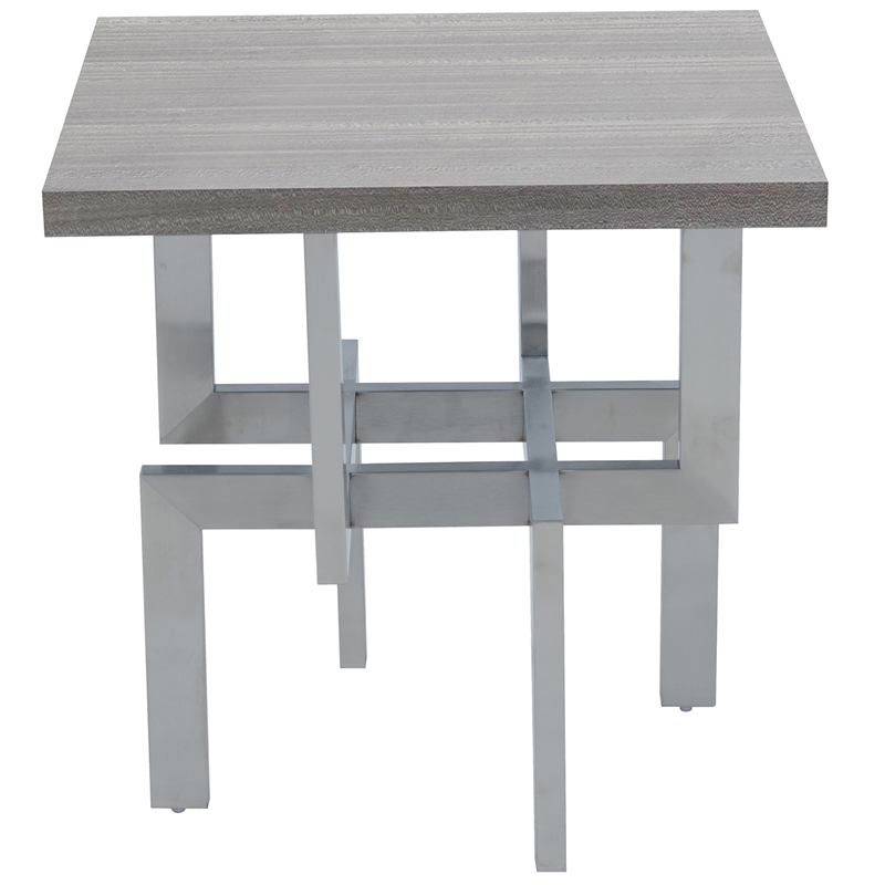 Armen Living Illusion Wood and Stainless Steel End Table in Gray/Chrome