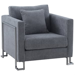 Armen Living Heritage Upholstered Fabric Accent Chair in Gray/Stainless Steel