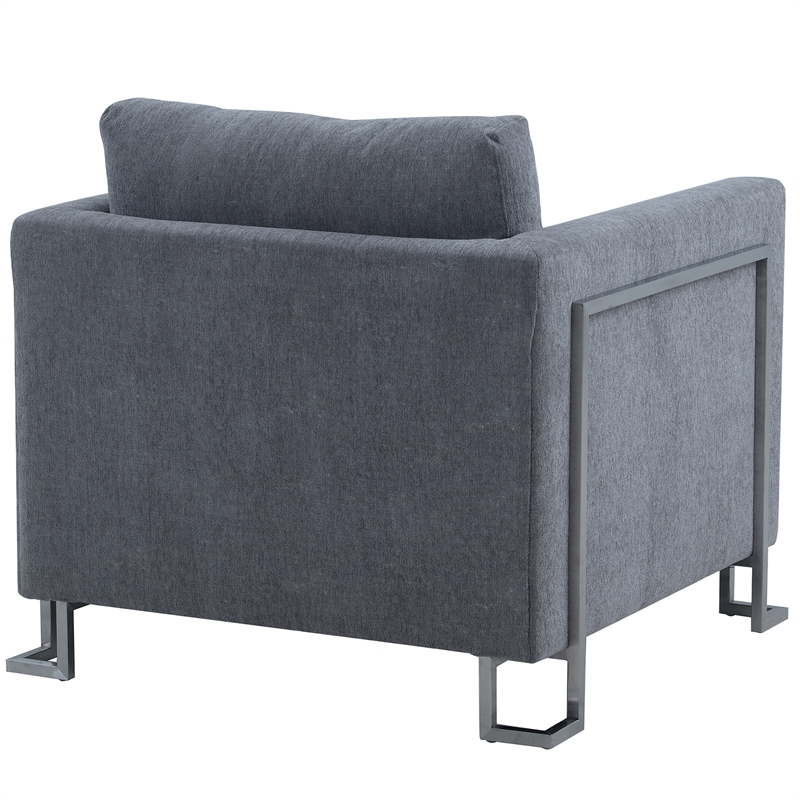 Armen Living Heritage Upholstered Fabric Accent Chair in Gray/Stainless Steel