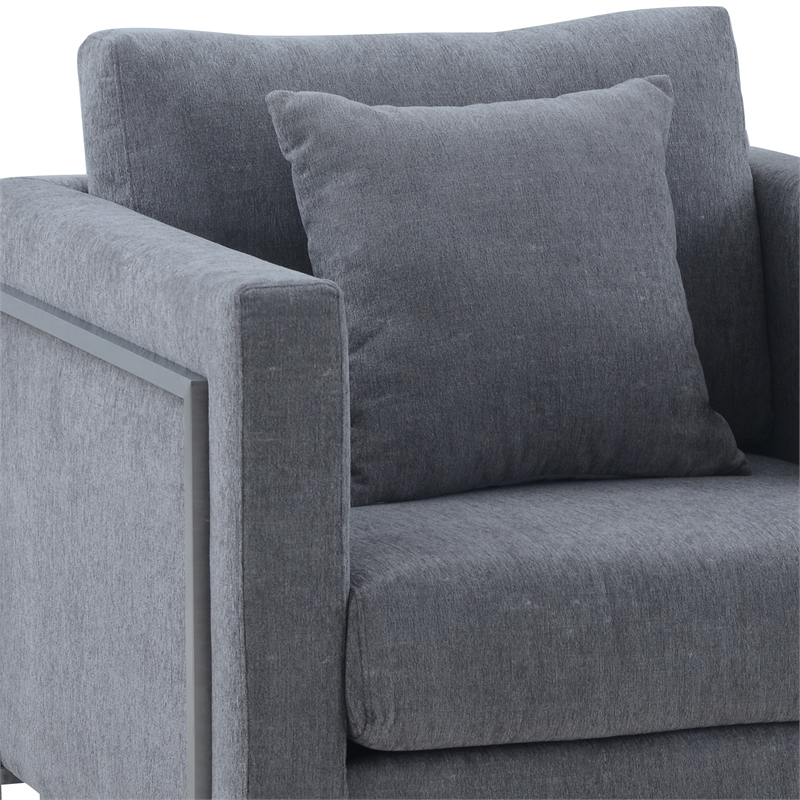 Armen Living Heritage Upholstered Fabric Accent Chair in Gray/Stainless Steel