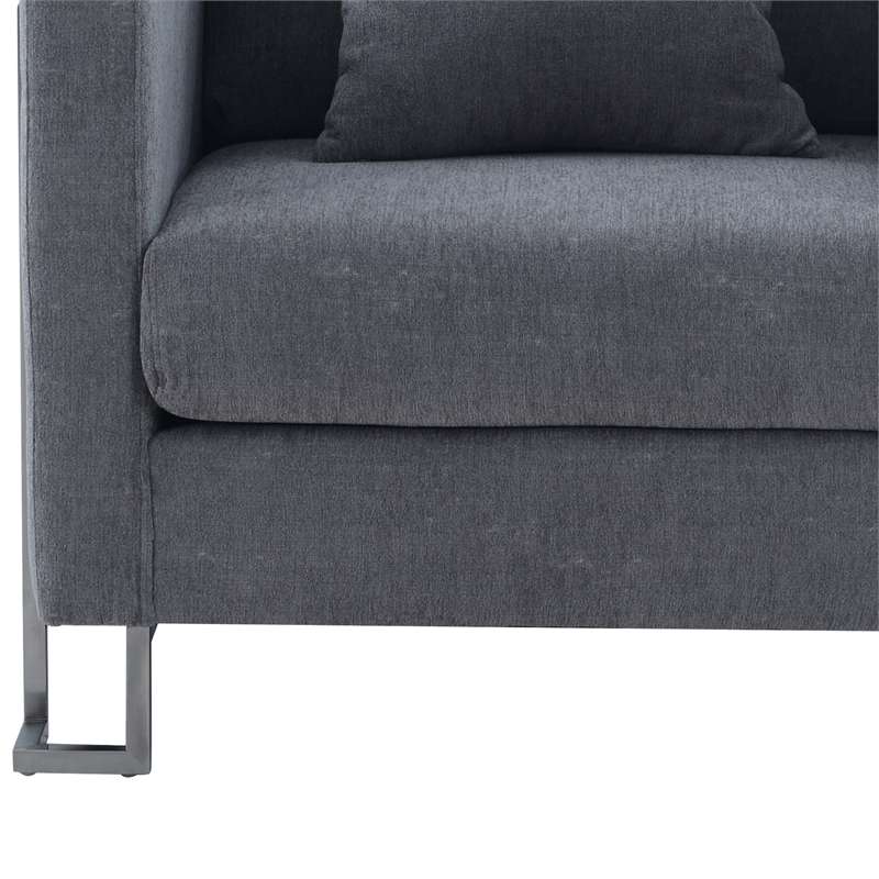 Armen Living Heritage Upholstered Fabric Accent Chair in Gray/Stainless Steel