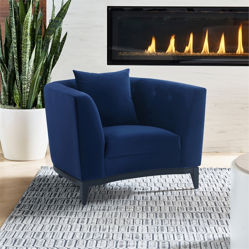 Armen Living Melange Upholstered Modern Velvet & Wood Accent Chair in Blue/Black
