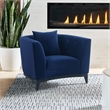 Armen Living Melange Upholstered Modern Velvet & Wood Accent Chair in Blue/Black