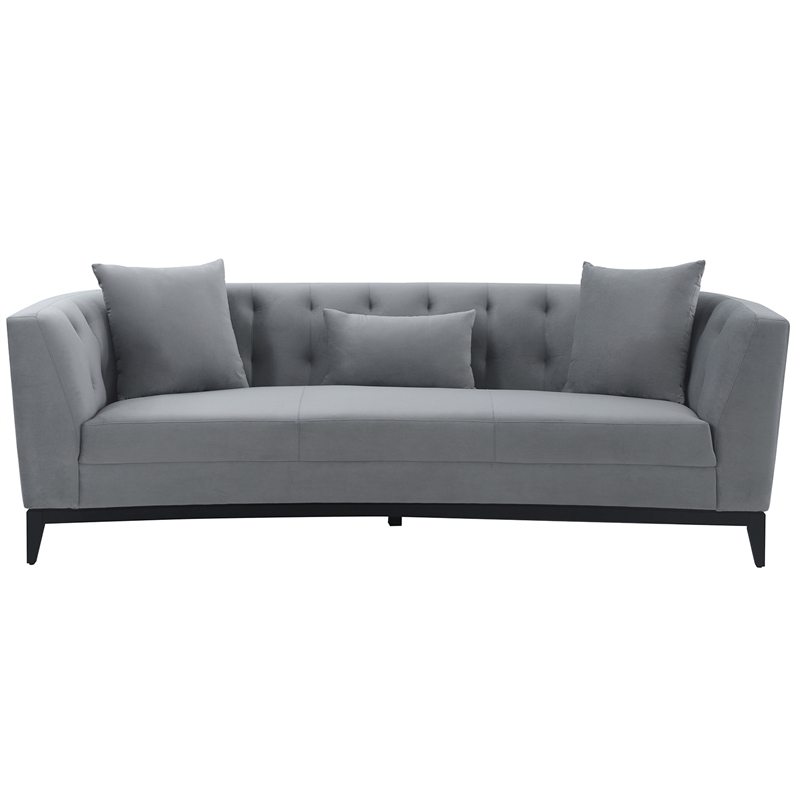 Armen Living Melange Modern Velvet & Wood Sofa in Gray/Black