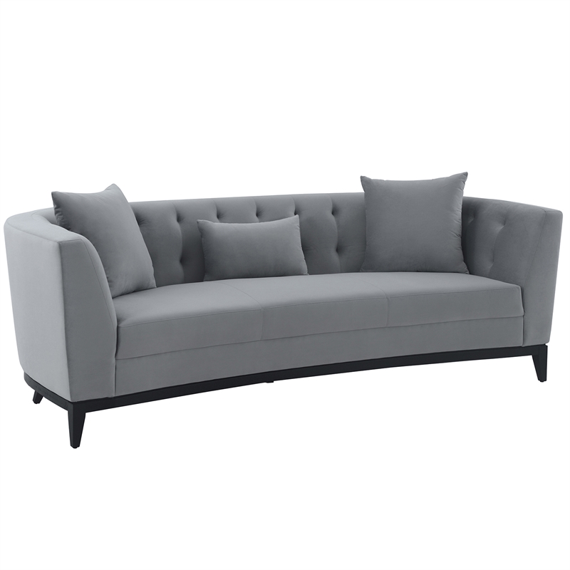 Armen Living Melange Modern Velvet & Wood Sofa in Gray/Black