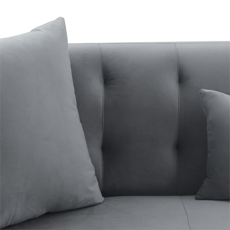 Armen Living Melange Modern Velvet & Wood Sofa in Gray/Black