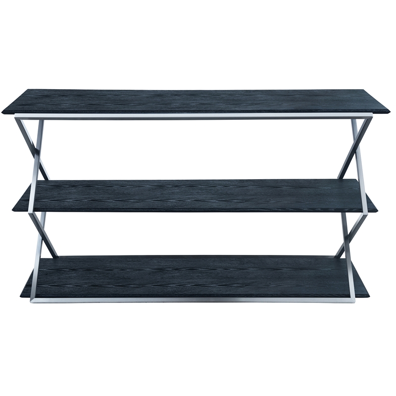 Armen Living Westlake 3-Tier Wood & Metal Console Table in Black/Stainless Steel