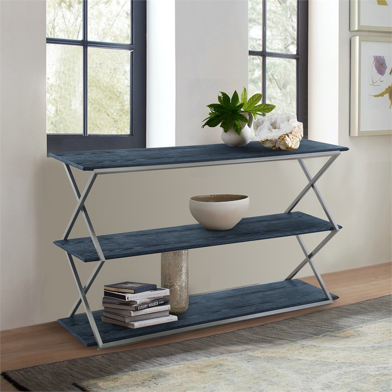 Armen Living Westlake 3-Tier Wood & Metal Console Table in Black/Stainless Steel