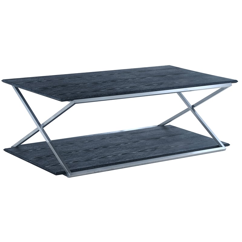 Armen Living Westlake Modern Wood & Metal Coffee Table in Black/Stainless Steel