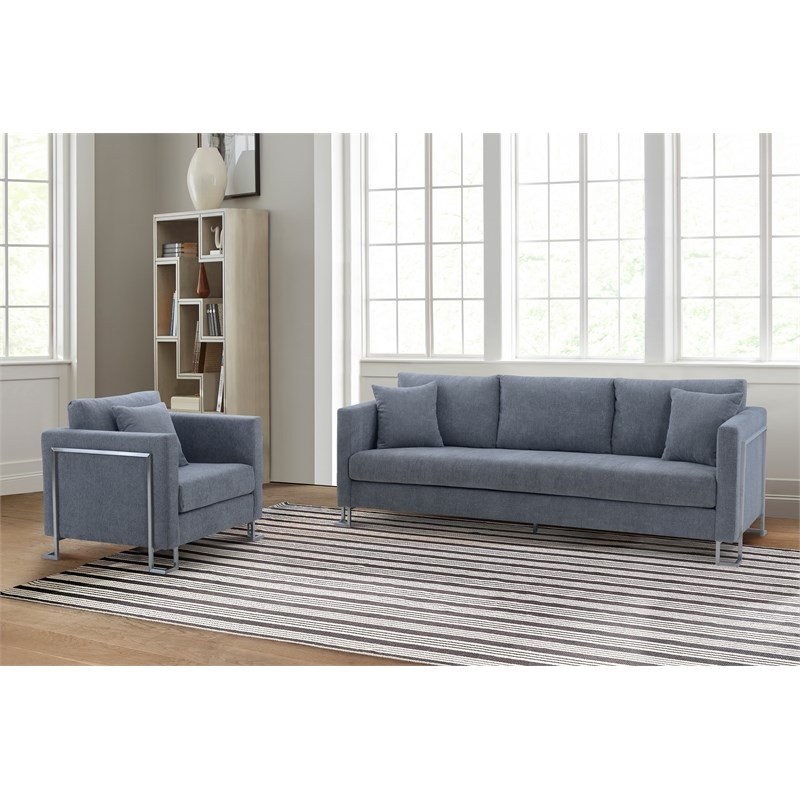 Armen Living Heritage 2-Piece Upholstered Fabric Sofa & Chair Set in Gray