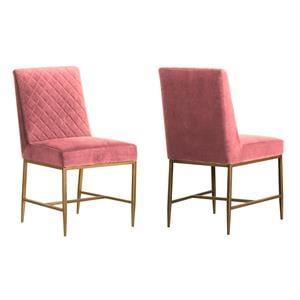 Armen Living Memphis 19&quot Velvet Dining Chair in Pink/Antique Brass (Set of 2)