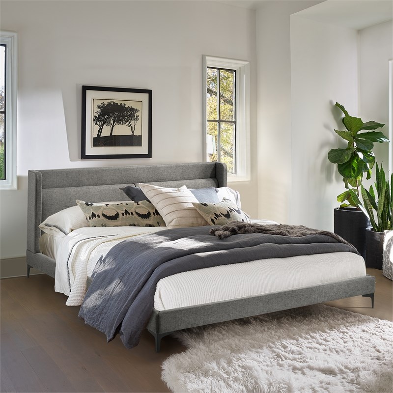 Armen Living Legend Modern Metal & Fabric King Platform Bed in Gray/Black