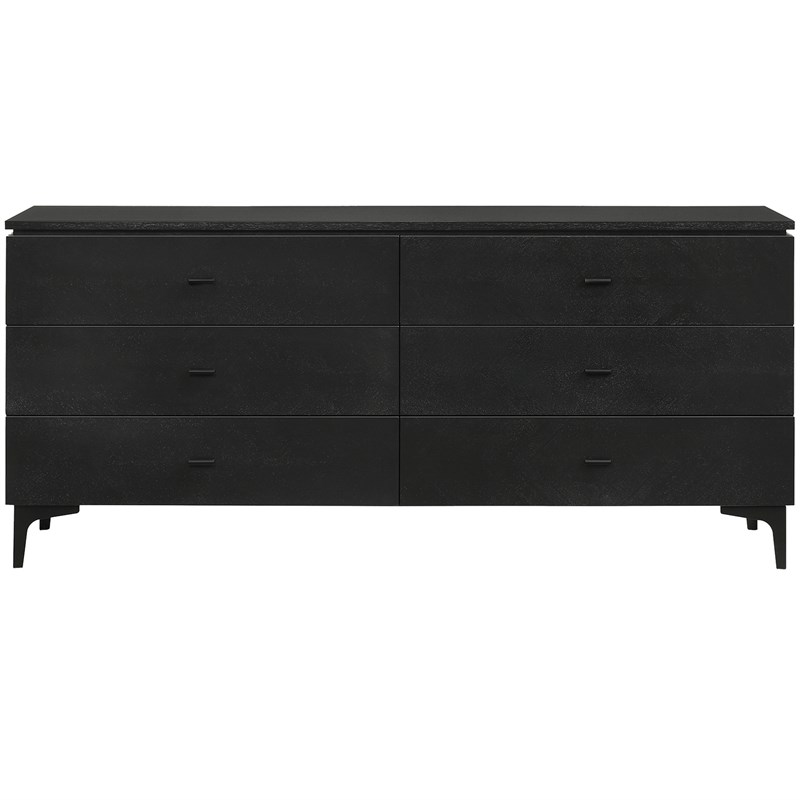 Armen Living Legend 6-Drawer Modern Wood Dresser with Metal Legs in Black