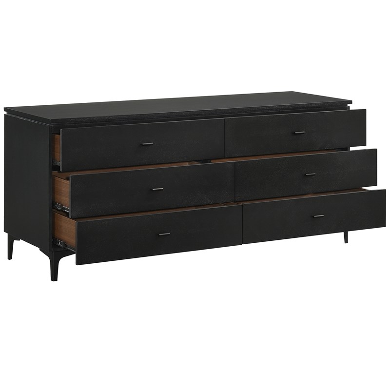Armen Living Legend 6-Drawer Modern Wood Dresser with Metal Legs in Black