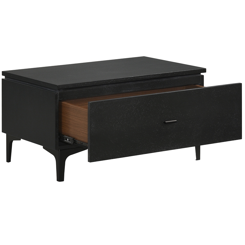 Armen Living Legend 1-Drawer Modern Wood Nightstand in Black