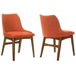 Armen Living Azalea 19&quot Fabric Dining Side Chair in Orange/Walnut (Set of 2)