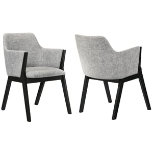 Armen Living Renzo Wood/Fabric Dining Side Chairs in Light Gray/Black (Set of 2)