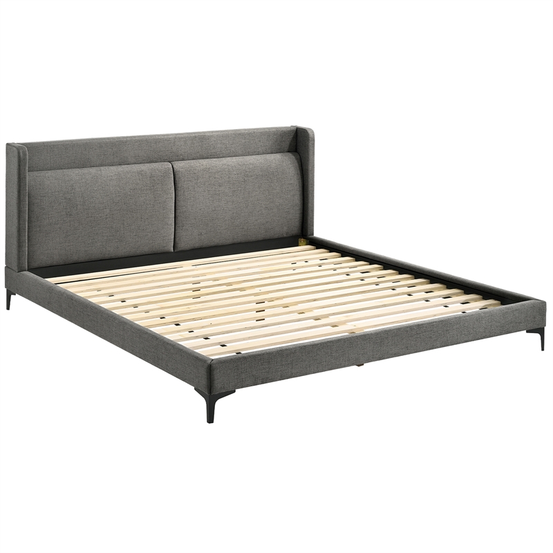 Armen Living Legend 3-Piece Fabric & Wood King Bedroom Set in Gray/Black