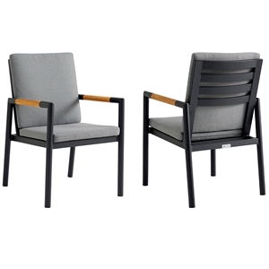 Armen Living Crown 18&quot Aluminum Outdoor Dining Chair in Black/Gray (Set of 2)