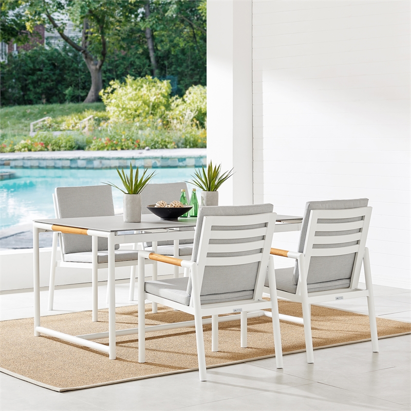 Armen Living Crown Aluminum & Stone Outdoor Dining Table in White