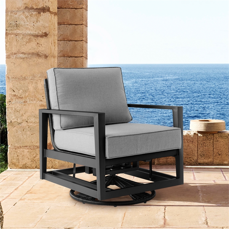 Armen Living Cayman Aluminum Outdoor Swivel Glider Chair in Black
