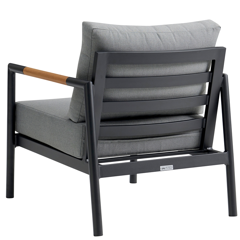 Armen Living Crown 4-Piece Aluminum and Teak Outdoor Seating Set in Black